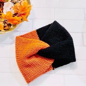 SOLD Orange and black Knit twisted Headband -Womens Ear warmer